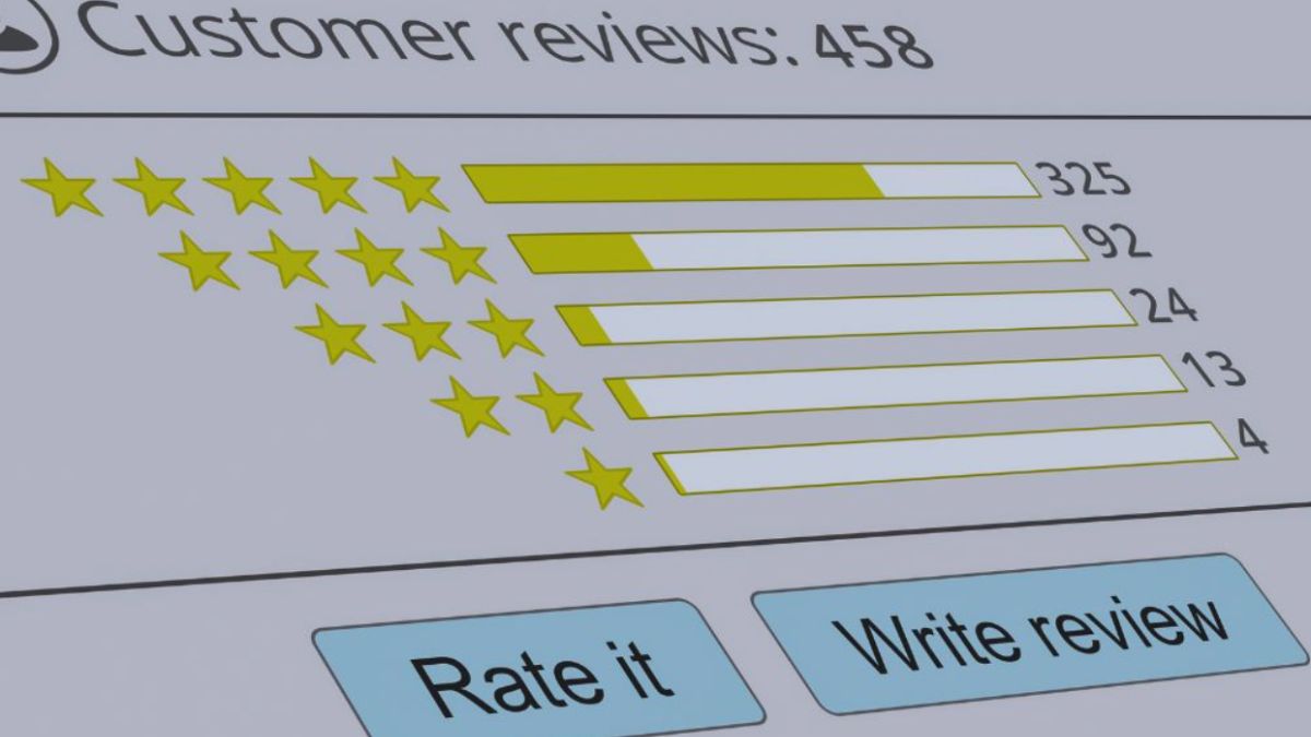 The client review screen displays five stars, indicating a highly positive rating.